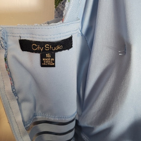 City Studio Fit and Flare Dress-Blue floral-Juniors 15 - Picture 5 of 7